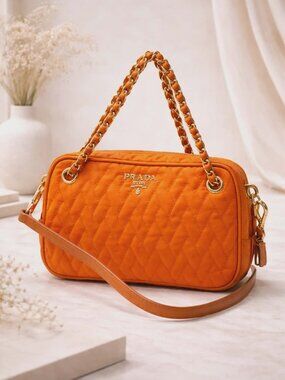 Authentic Prada Tessuto Impuntu Quilted Nylon Crossbody Bag Orange